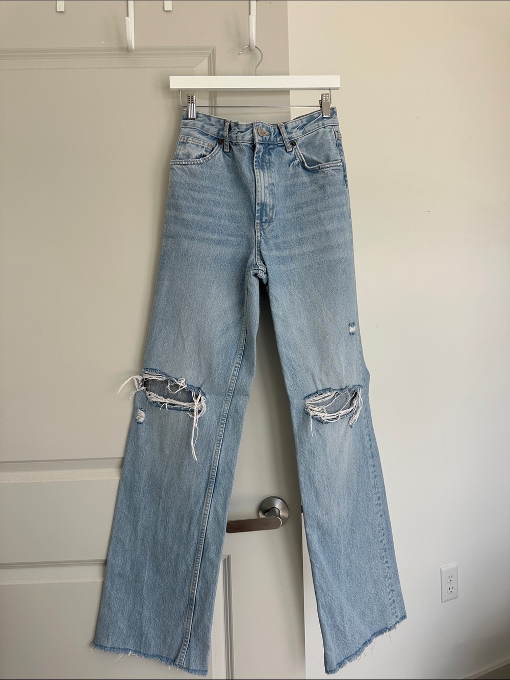 Zara Light Blue Distressed Wide Leg Jeans